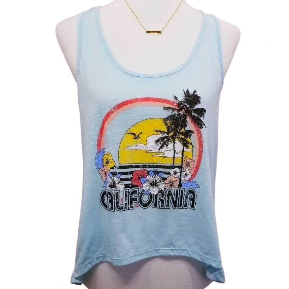 Racerback Tank Top Sky Blue California Print NWOT
